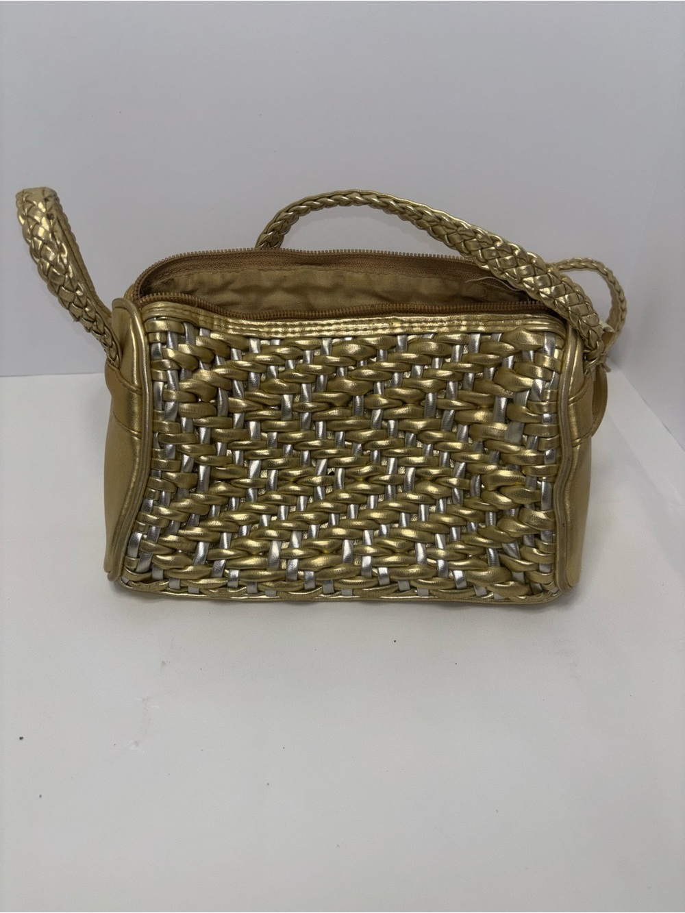 Vintage Tianni Metallic Gold Silver Woven Handbag Braided Strap Y2K 90s